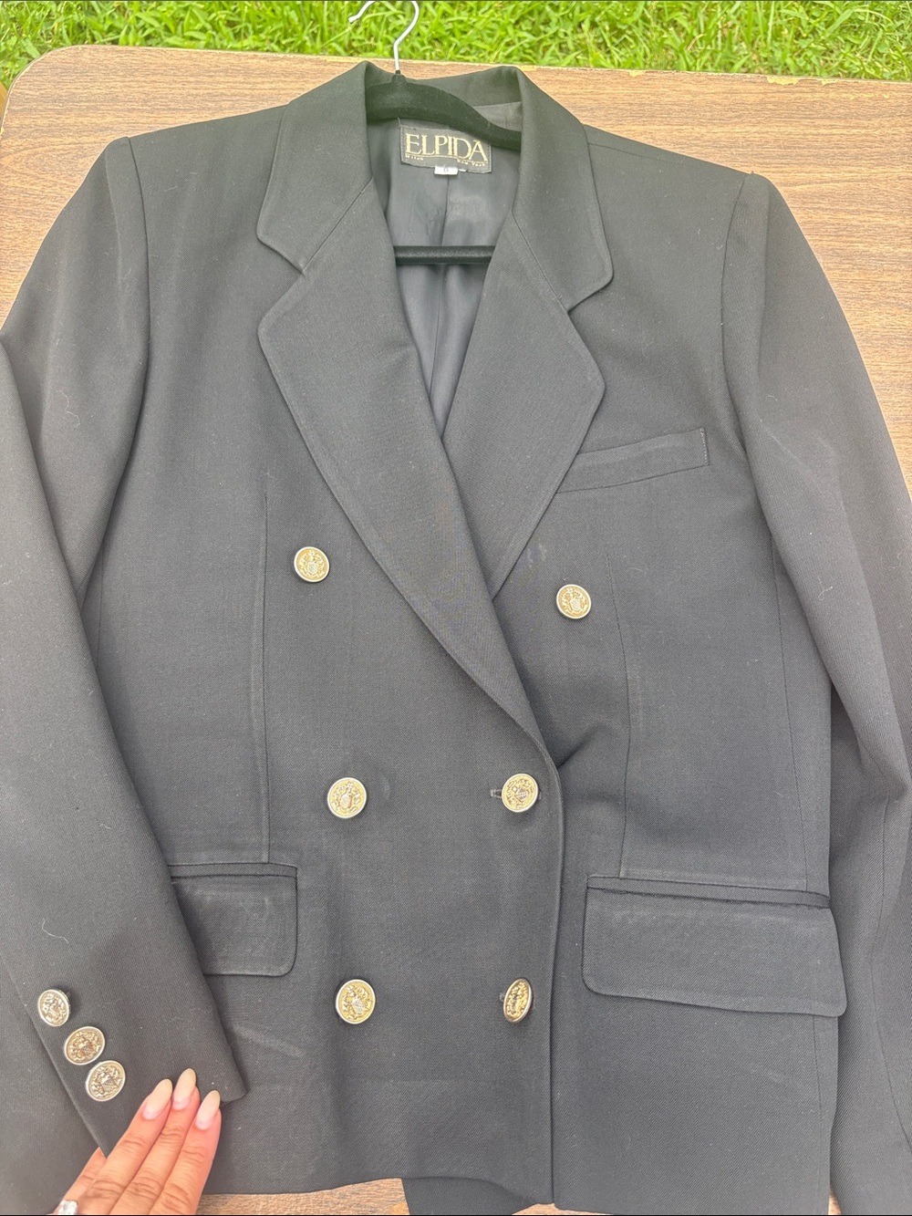 Women's Black Double-Breasted Blazer with Gold Buttons